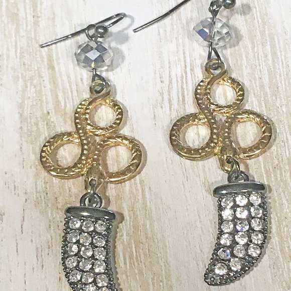 GUNMETAL & GOLD TONE SNAKE ANIMAL STYLE CHANDELIER LONG CRYSTAL EARRINGS 3" - Picture 6 of 9
